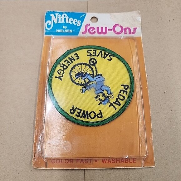 Niftees Sew Ons Patch Pedal Power Saves Energy  In Package - Picture 1 of 4